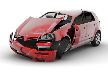 A red car accident isolated on white background